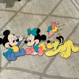 Vintage Disney 1980s Nursery Wall Decor Wood Composite Mickey Mouse Minnie Pluto